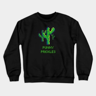 Punny Prickles: Playful and Funny Pixel Cactus Crewneck Sweatshirt